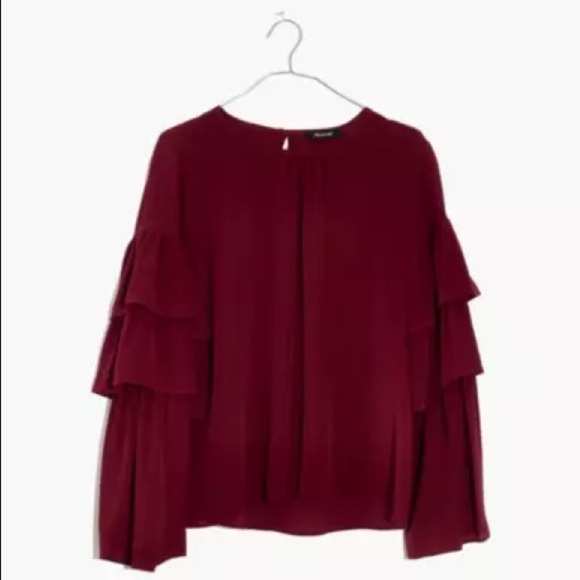Madewell Silk Ruffle Sleeve Top Burgundy XXS - Picture 1 of 8